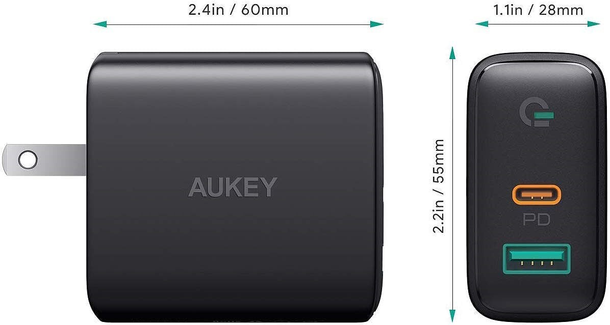 Adapter Aukey หัวปลั๊กชาร์จเร็ว Dynamic USB-C Power Delivery 30W และ AiPower Fast Charge ช่อง รุ่น PA-D1