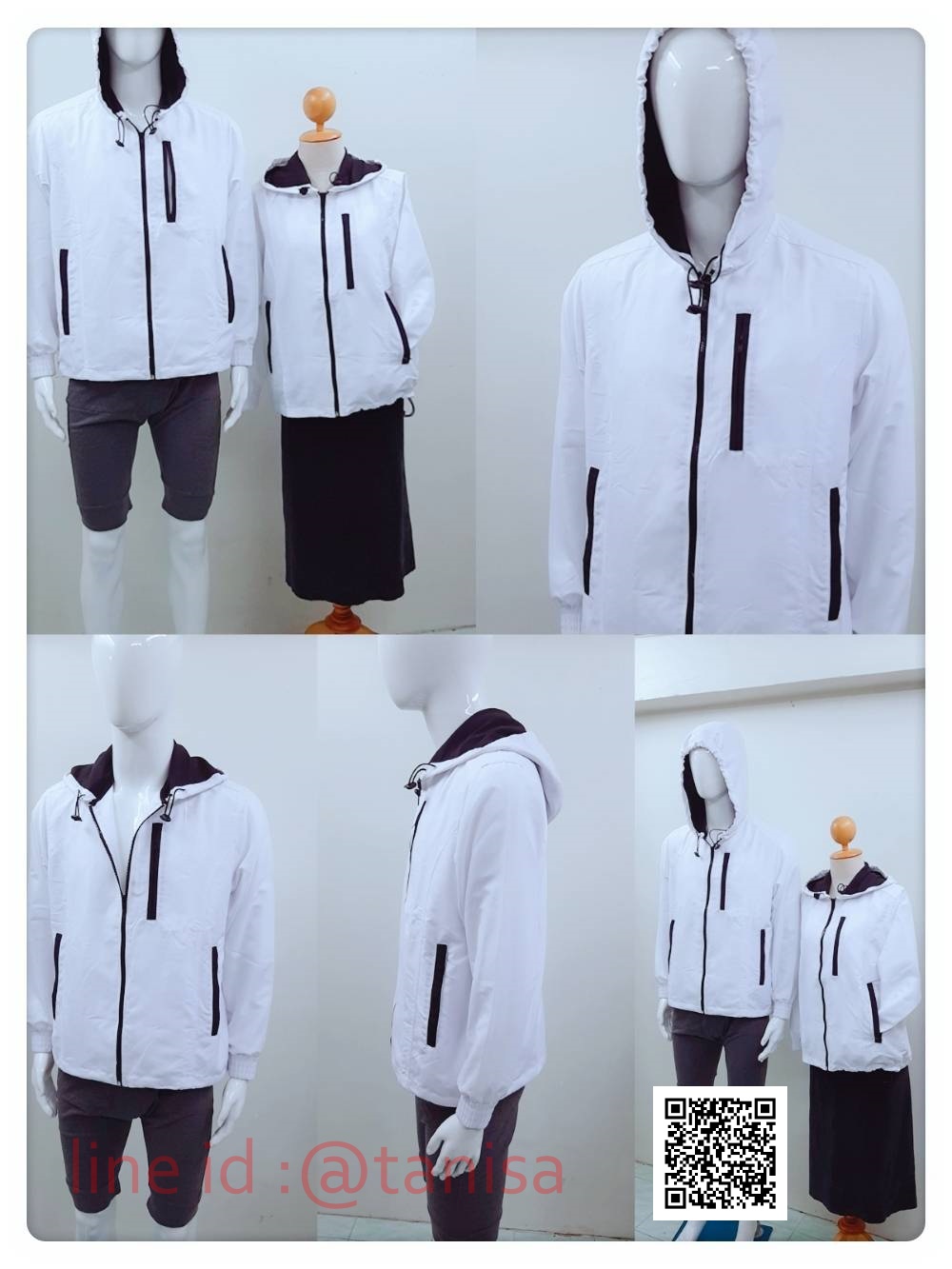 เสื้อแจ็คเก็ตสีขาวดำผ้าไมโครพลีส ซิปหน้า กระเป๋าซิป มีซับใน งานคุณภาพจากโรงงานเอง