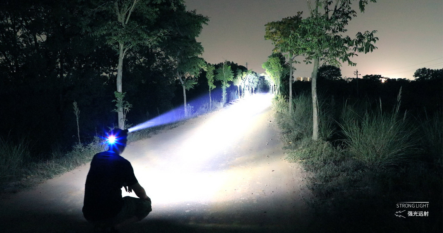 ไฟฉายคาดศีรษะแรงสูงแบบปรับขยายได้ Han Guang A2 หลอด HP20 แสงสีเหลือง พร้อมแบตเตอรี่ 18650 6 ก้อน