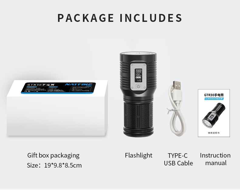 ไฟฉายจับถือ ขนาดกลาง Natfire GTR30 P90 LED 3000 LM