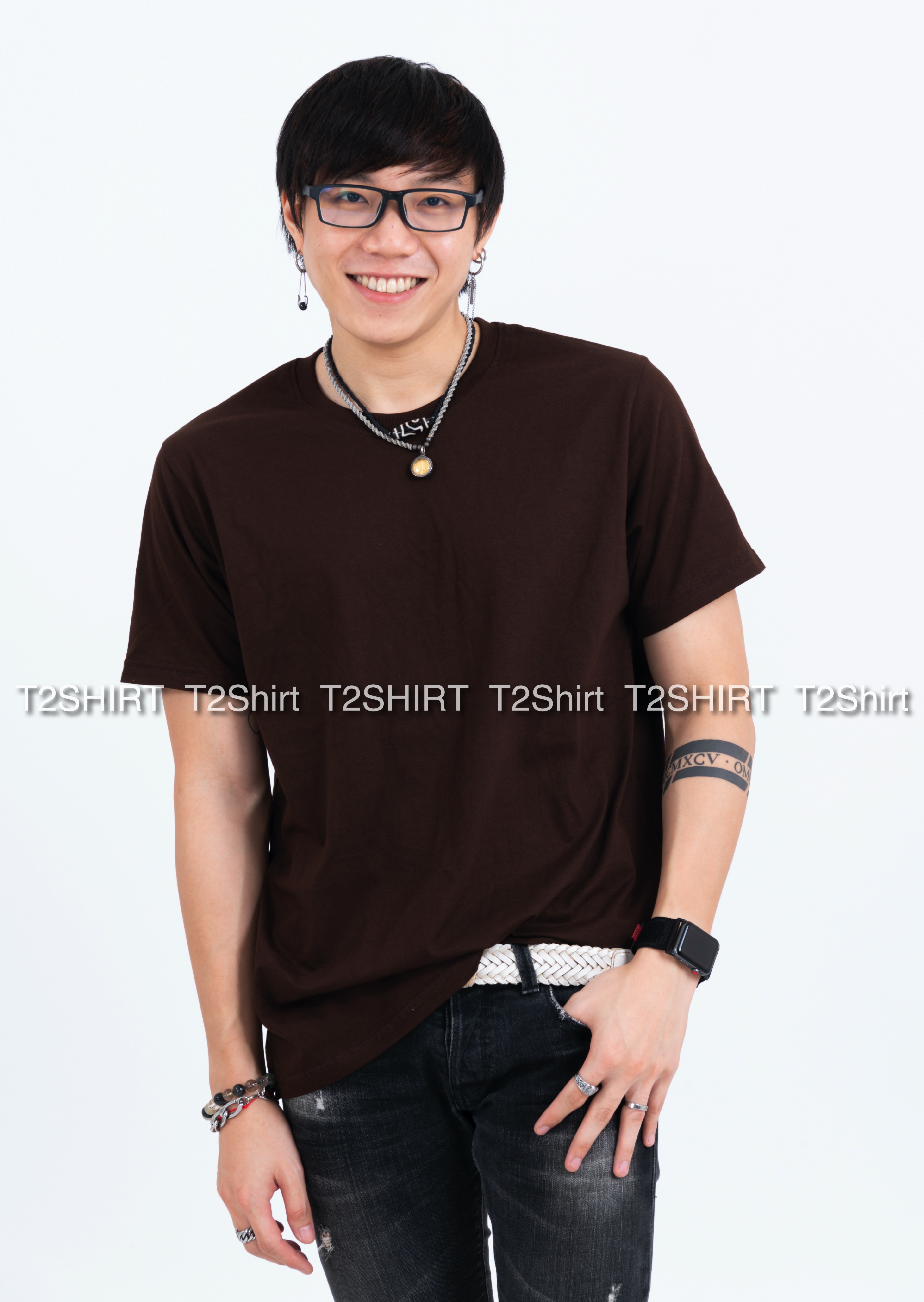 เสื้อยืด คอกลม แขนสั้น สีน้ำตาล Size 2XL