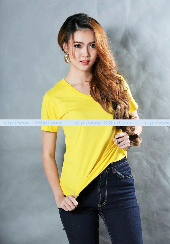 เสื้อยืด คอวี แขนสั้น สีเหลือง Size XL