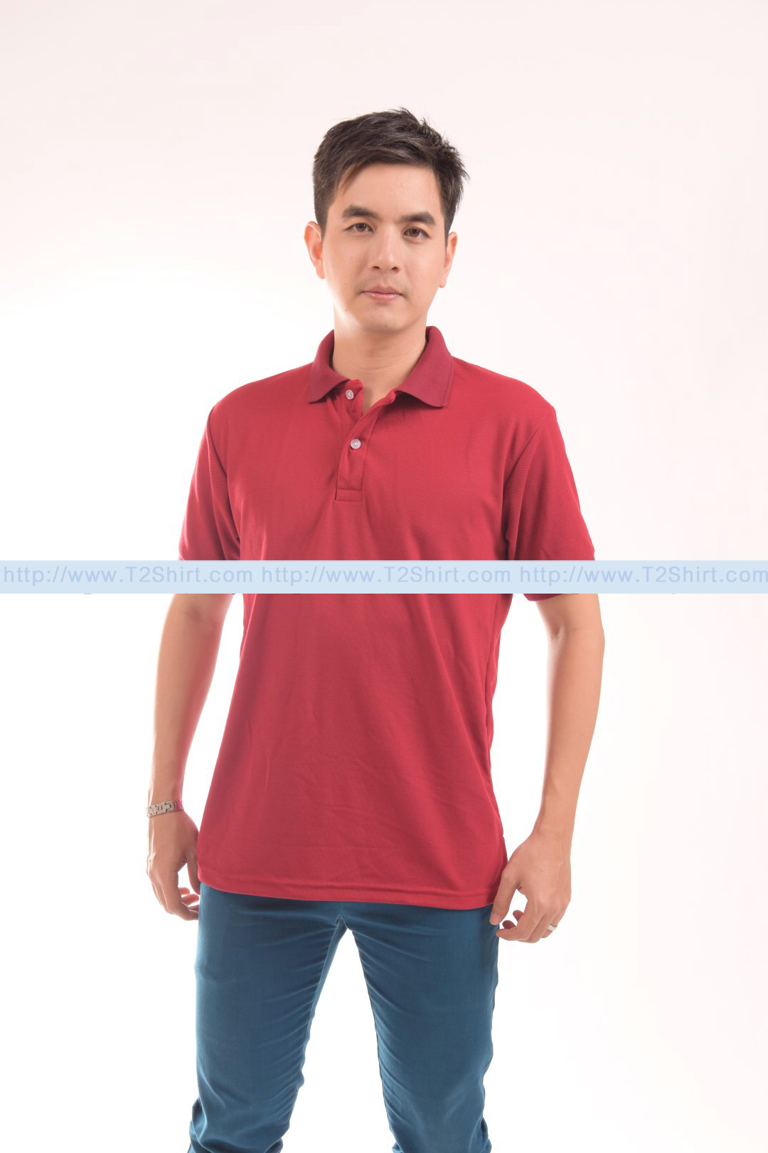 เสื้อโปโล TK แขนสั้น ทรงตรง สีเลือดหมู Size S