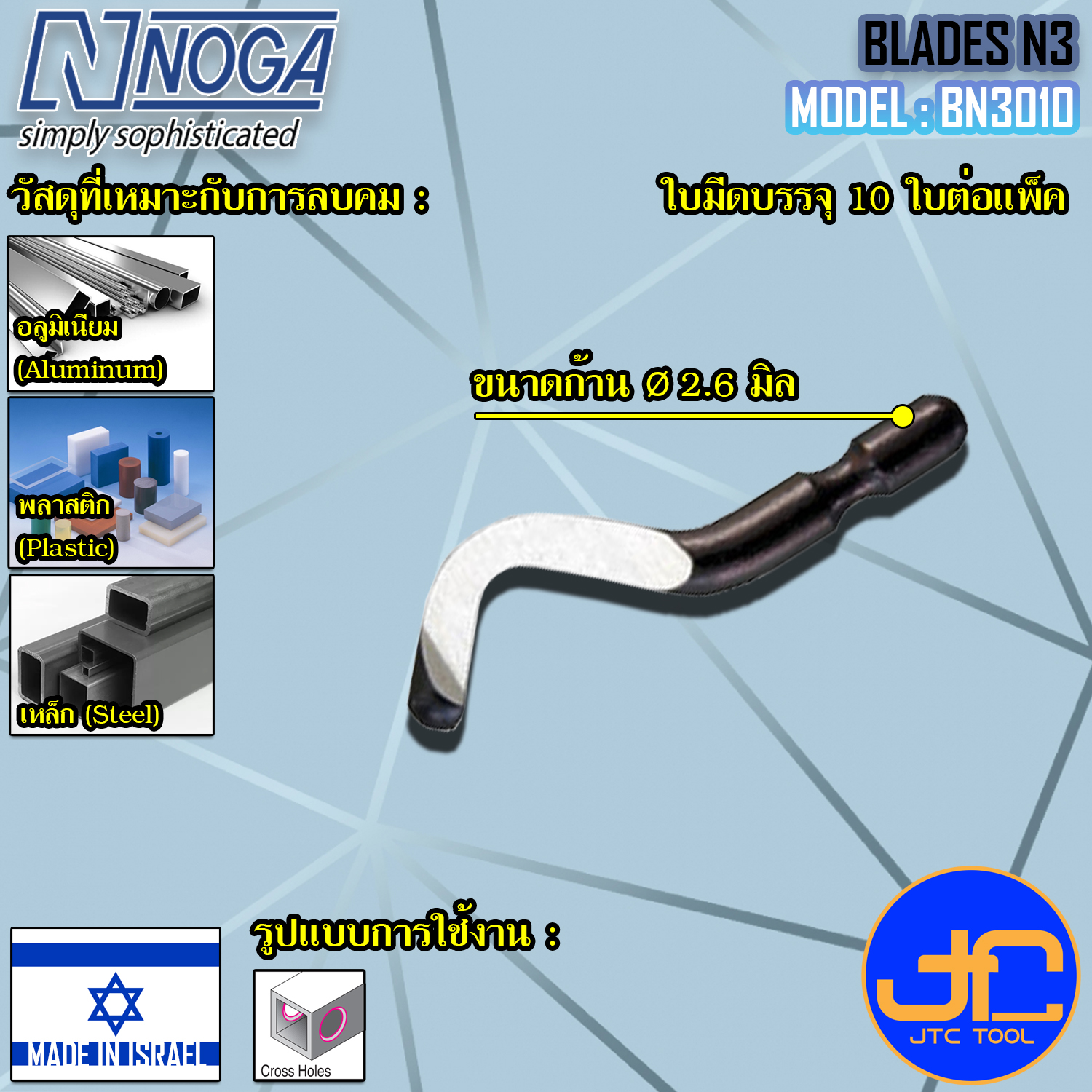 Noga อะไหล่มีดลบครีบลบคม 10 ใบมีดขนาด 2.6มิล รุ่น BN3010 - Spare Blades 10pcs. Dia.2.6 mm. Model BN3010