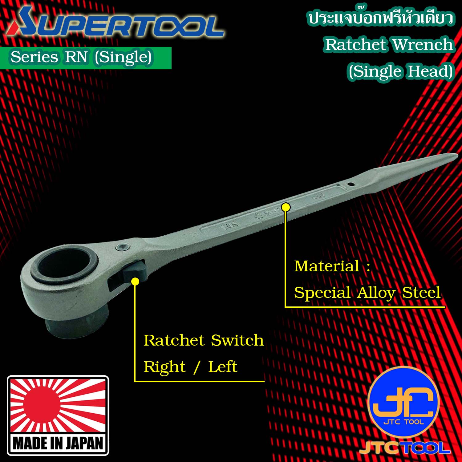 Supertool ประแจบ๊อกฟรีหัวเดียว ขนาด 10-46มิล รุ่น RN (SINGLE) - Ratchet Wrench Single Haed Size 10-46mm. No.RN (SINGLE)
