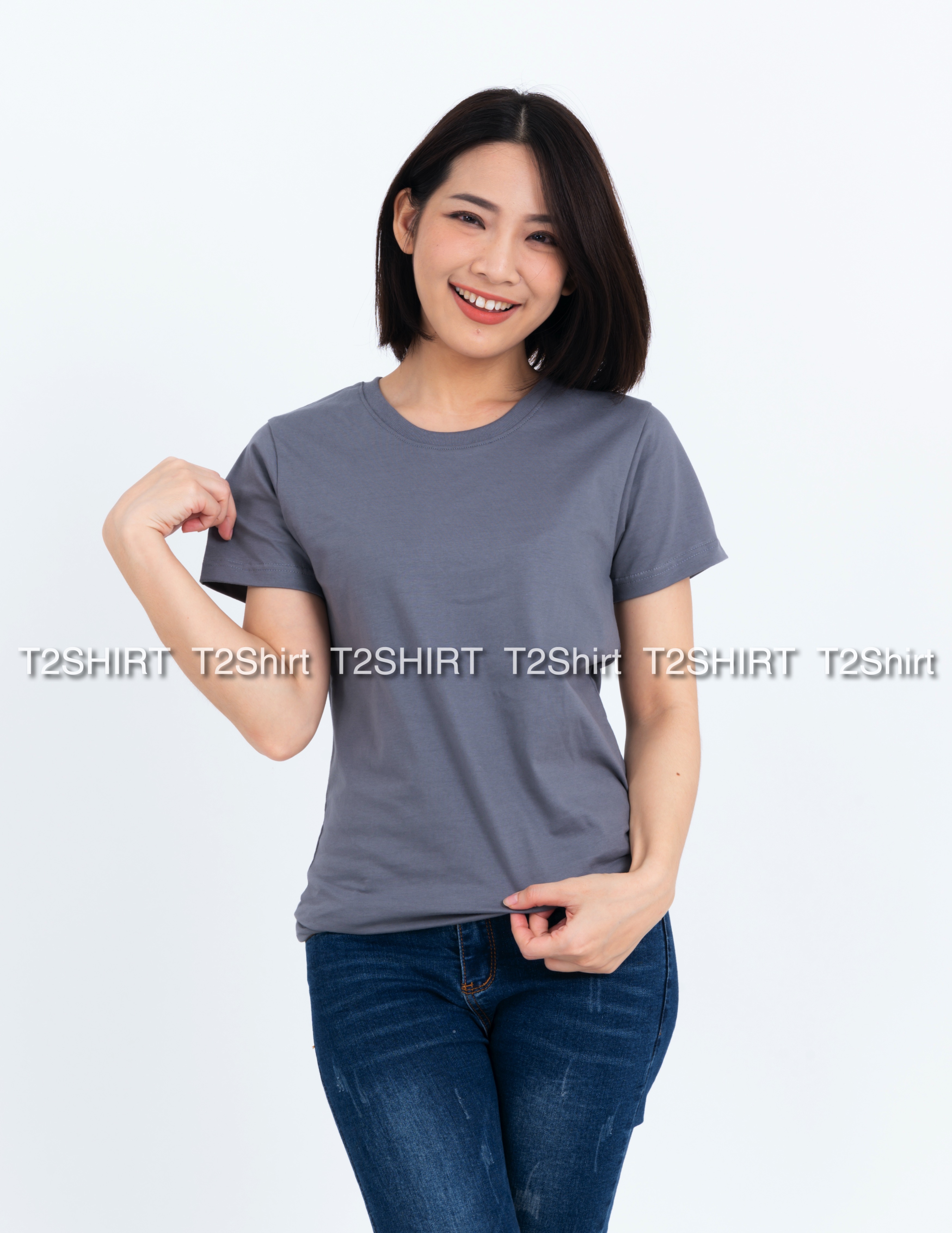 เสื้อยืด คอกลม แขนสั้น สีเทาอ่อน Size 3XL