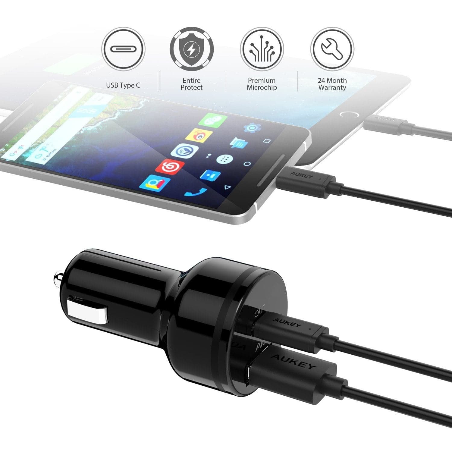 ที่ชาร์จในรถ Aukey Car Charger with PD 27W Power Delivery 2.0 + AiPower