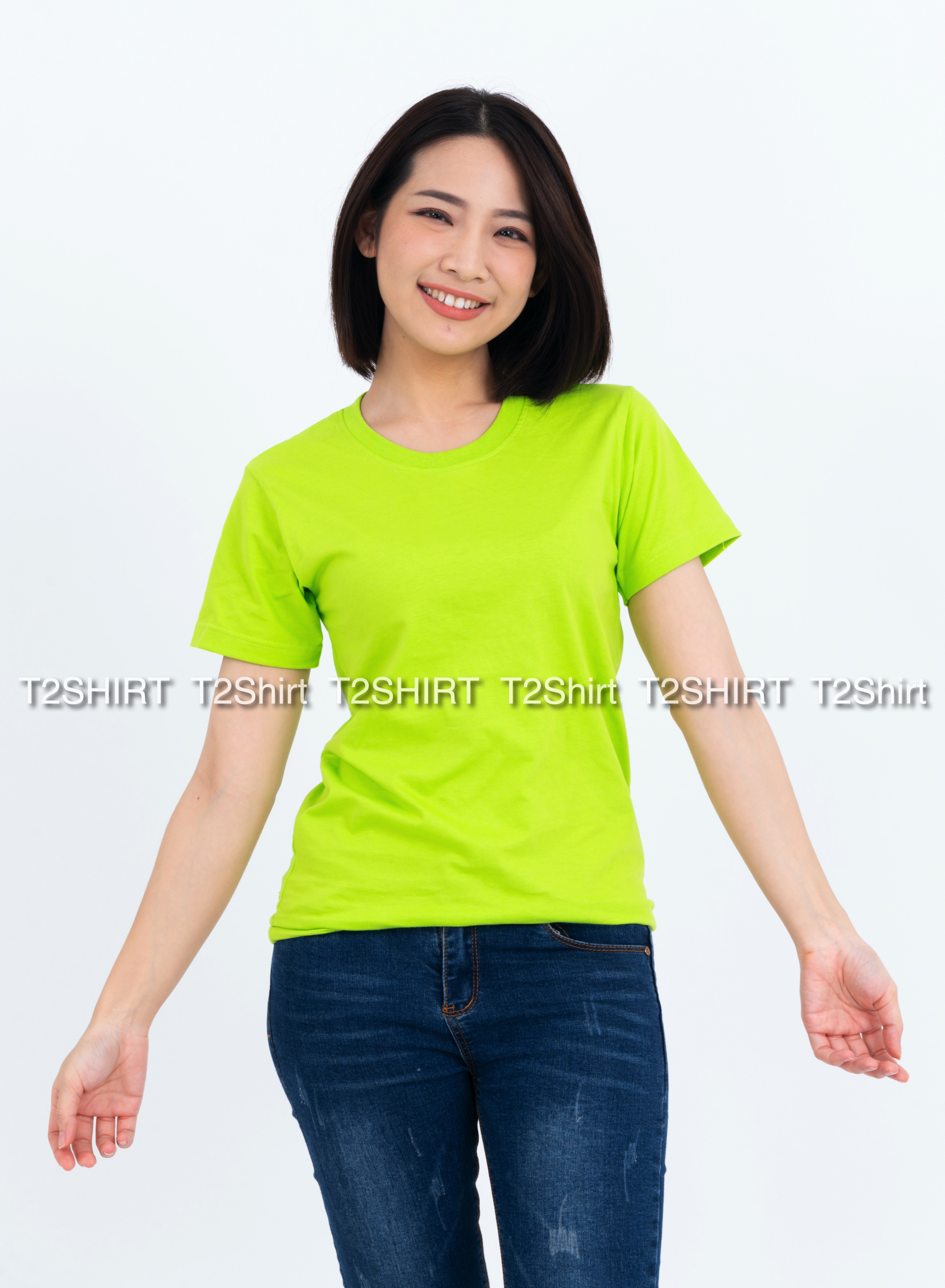 เสื้อยืด คอกลม แขนสั้น สีเขียวมะนาว Size XL