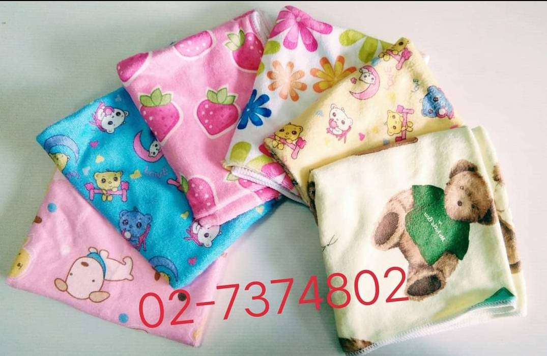 ผ้าขนหนูนาโน ผ้าเช้ดหน้า 14"x28" ลายสวยสวย ผ้านุ่มมาก สีไม่ตก