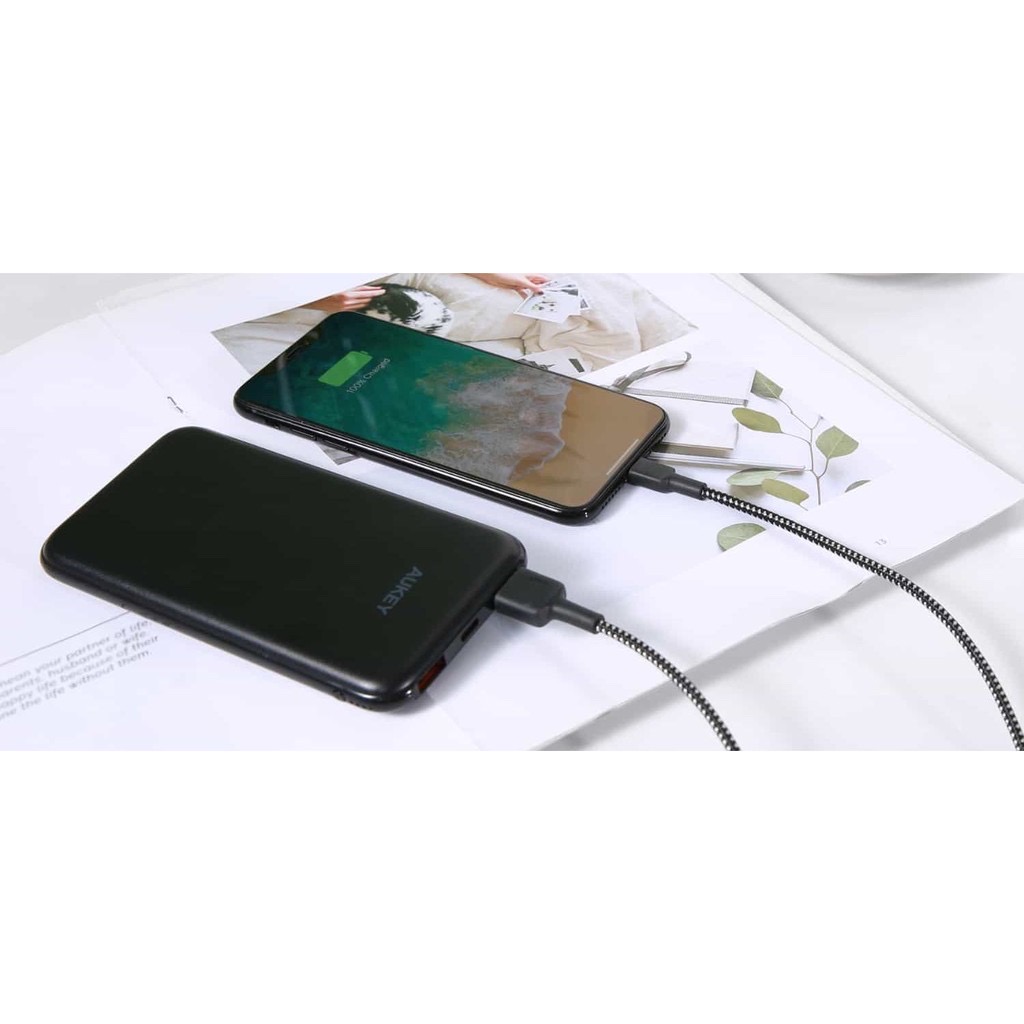 สายชาร์จไอโฟน Aukey MFI Certified สายชาร์จไนล่อนถัก L cable for iPhone ความยาว 1.2 เมตร สีดำ (CB-BAL3)