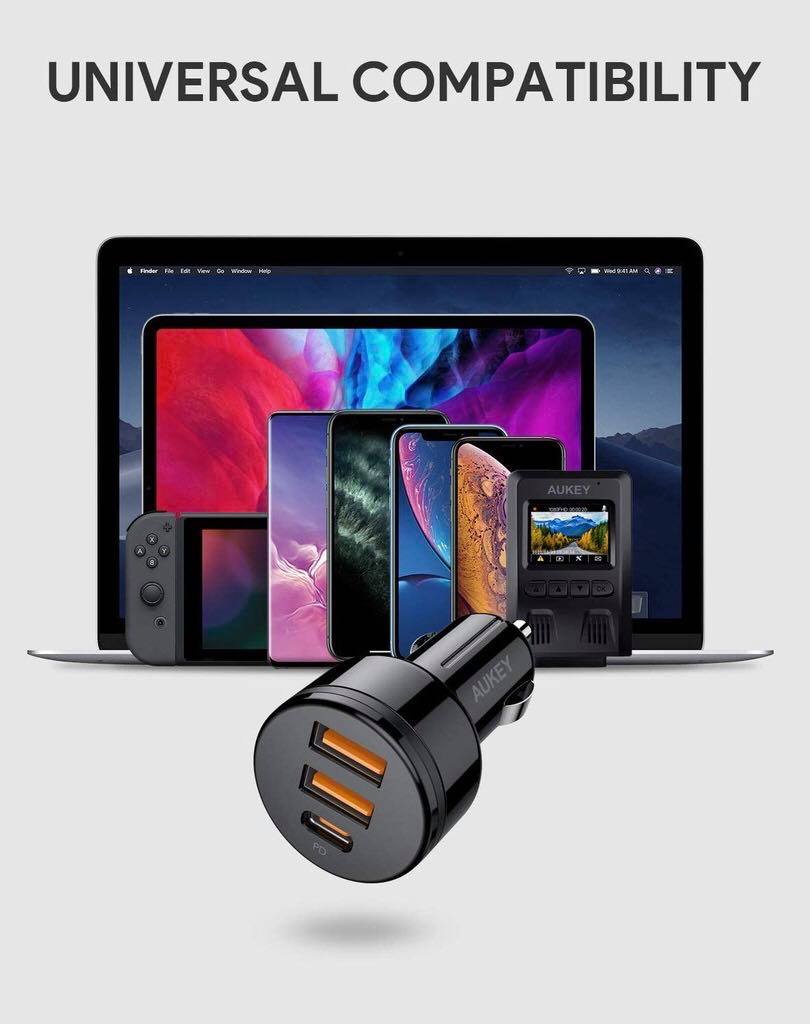 ที่ชาร์จในรถ Aukey PowerAuto 36W Power Delivery Car Charger ชาร์จเร็ว QC 3.0 2 ช่อง ชาร์จเร็ว Power Delivery 1 ช่อง รุ่น CC-Y16