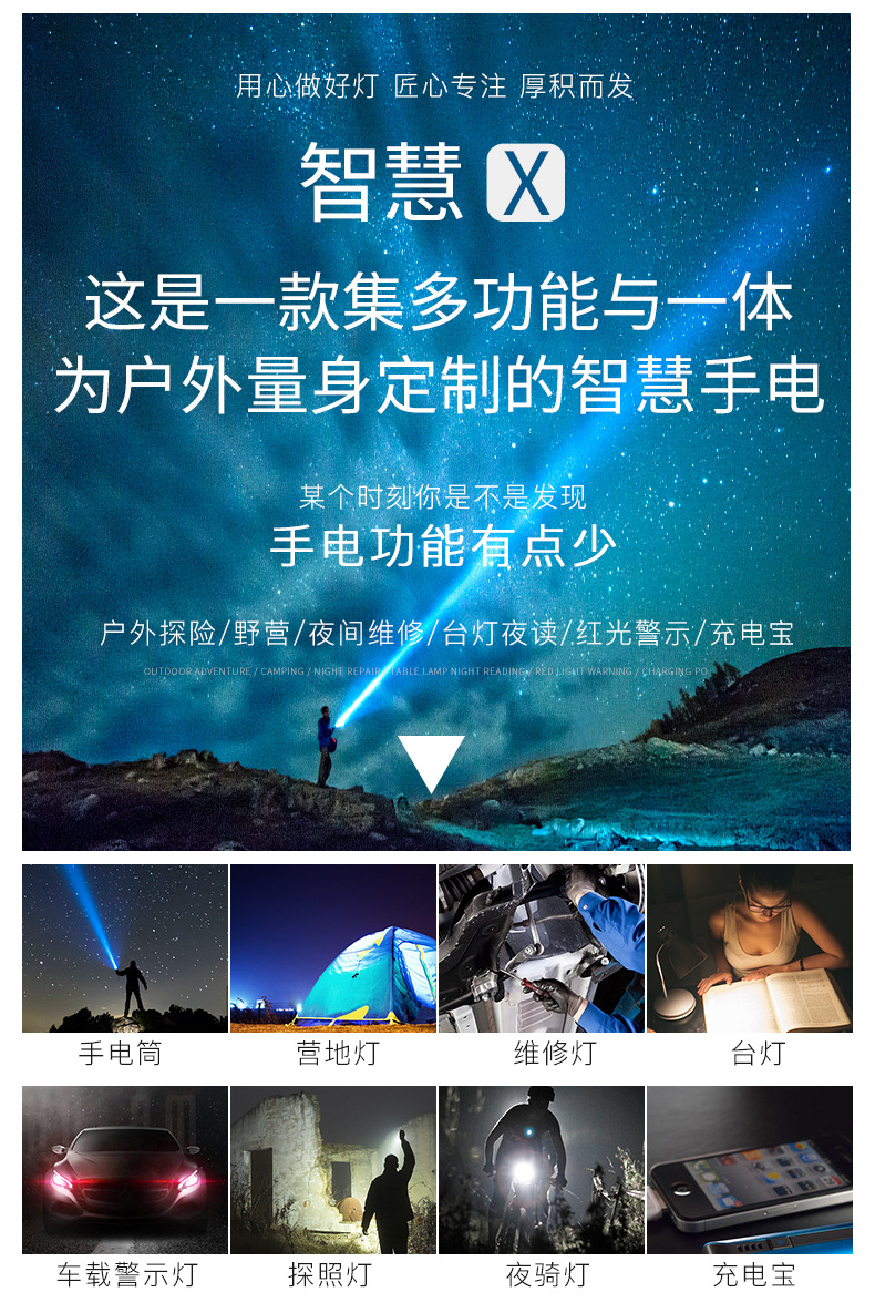 ไฟฉายเอนกประสงค์ แบบขยายได้ พร้อมไฟด้านข้าง COB Warsun Wisdom X