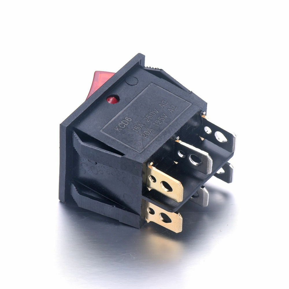 KCD6 Double Rocker Switch 250V 15A 6 Pin with Light Lamp