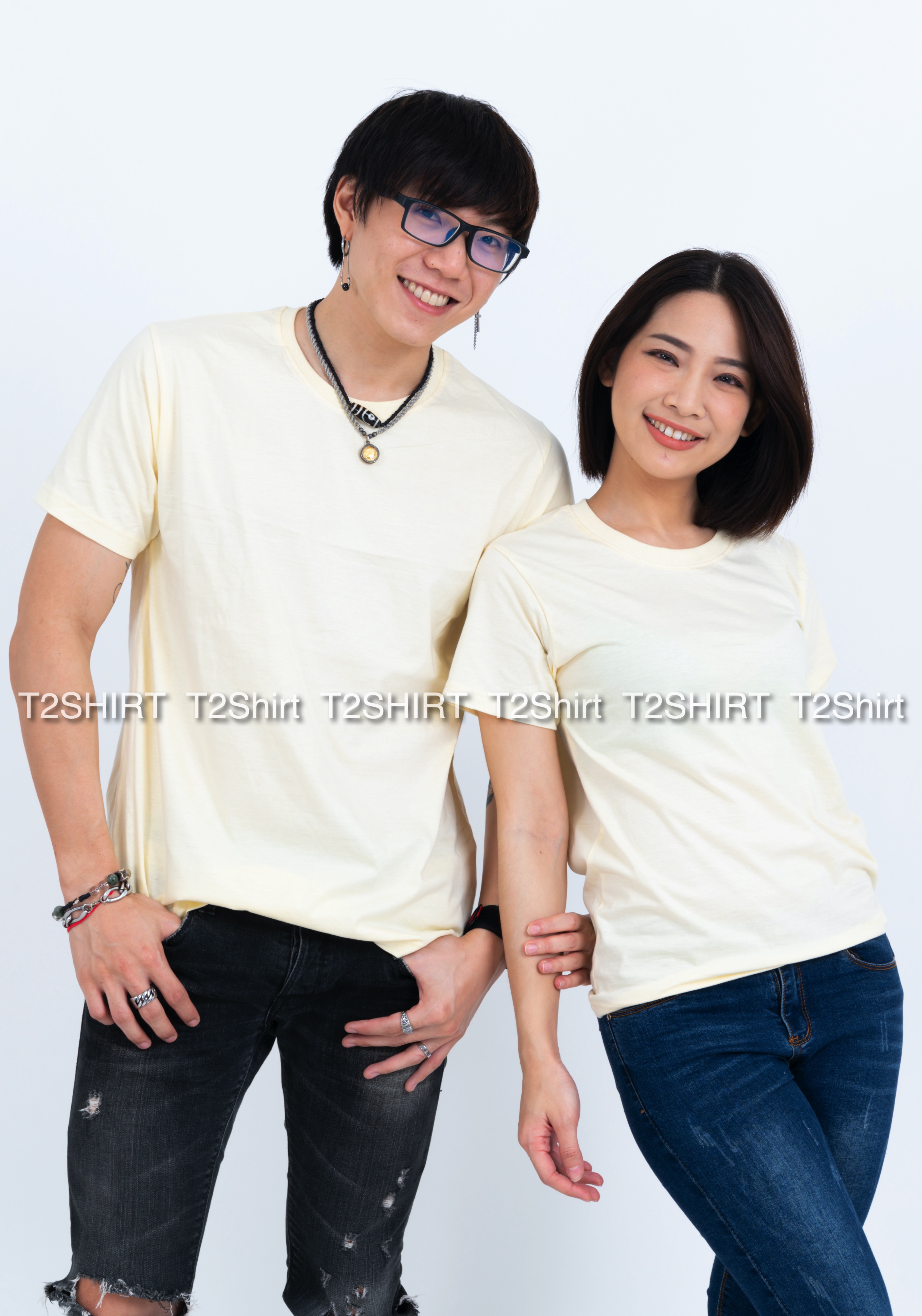 เสื้อยืด คอกลม แขนสั้น สีครีม Size 3XL