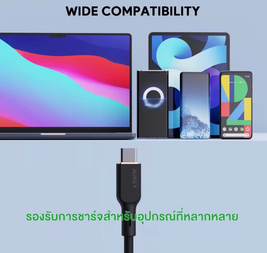 สายชาร์จ AUKEY CB-SCC242 Circlet Blink 240W ชาร์จเร็ว 5A แบบ USB C to USB – C PD Cable รุ่น CB-SCC242