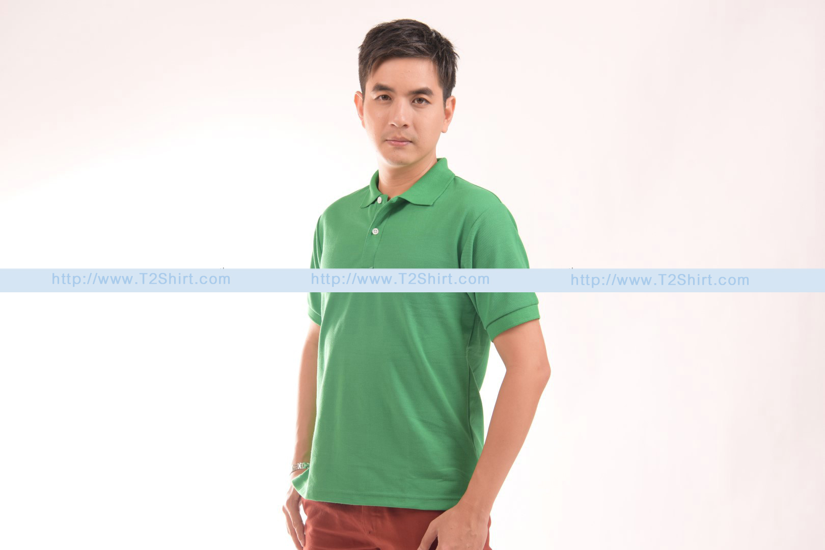 เสื้อโปโล TK แขนสั้น ทรงตรง สีเขียวใบไม้ Size M