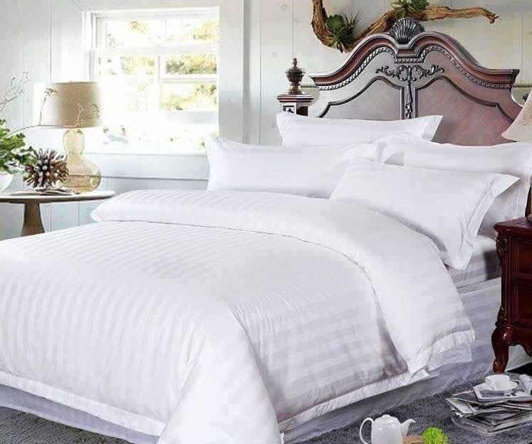 เซ็ทผ้าปูสีขาว เกรดซุปเปอร์พรีเมี่ยม ผ้าหนา มีลายริ้ว ระดับโรงแรม 5star