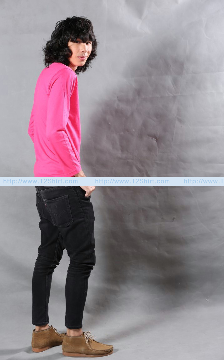 เสื้อยืด คอกลม แขนยาว สีชมพู Pinky Size 3XL
