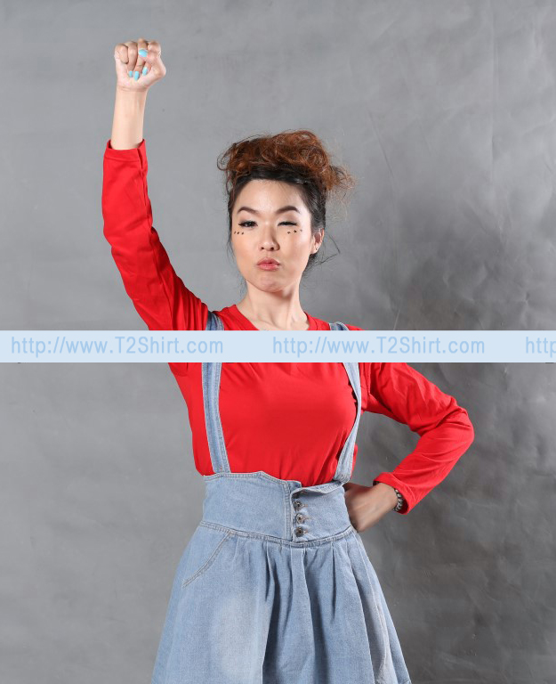 เสื้อยืด คอกลม แขนยาว สีแดง Size 4XL