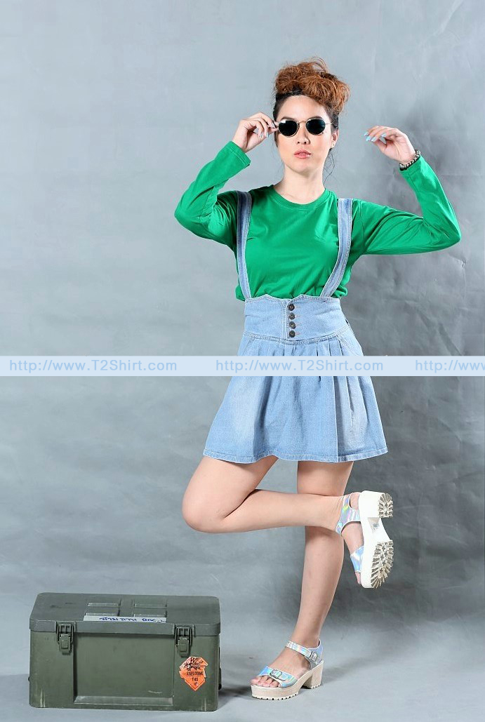 เสื้อยืด คอกลม แขนยาว สีเขียวใบไม้ Size XL