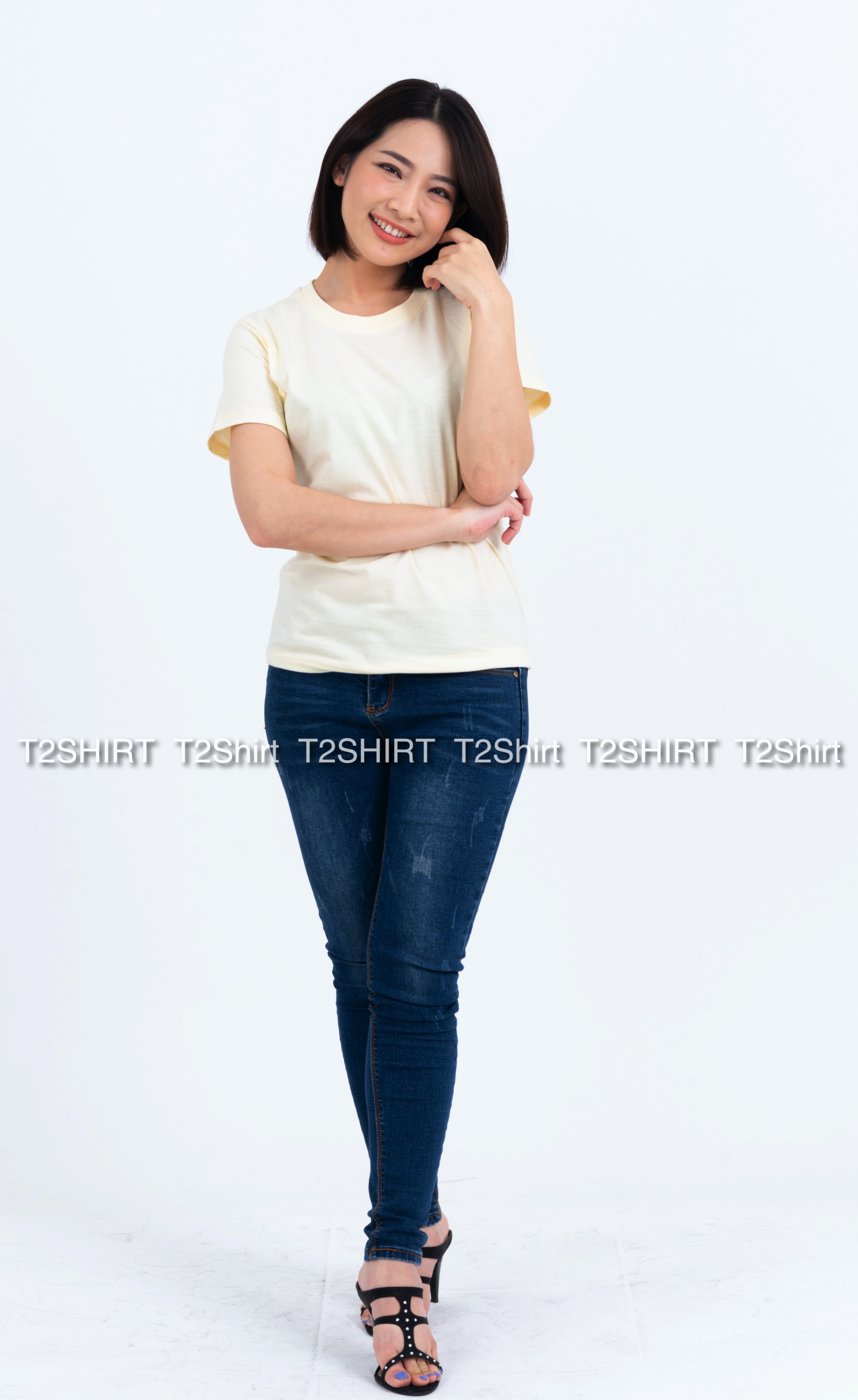 เสื้อยืด คอกลม แขนสั้น สีครีม Size 2XL