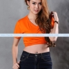 เสื้อยืด คอวี แขนสั้น สีส้ม Size S