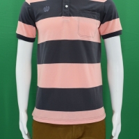 เสื้อโปโลลายริ้ว เทาดำ-ชมพู ไซร์ M