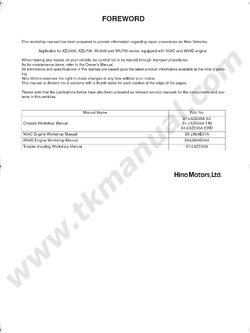 หนังสือ คู่มือซ่อมแชสซีส์ รถบรรทุก HINO DUTRO 300 Series ภาษาอังกฤษ (เล่มที่ 1)