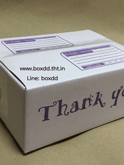 กล่องไปรษณีย์ฝาชนสีขาว AA -ขนาด 13x17x7ซม. สกรีนสีม่วง พิมพ์ Thank you