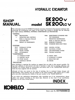 หนังสือ คู่มือซ่อม Kobelco Hydraulic Excavator SK200-V , SK200LC-V (ข้อมูลทั่วไป ค่าสเปคต่างๆ วงจรไฟฟ้า วงจรไฮดรอลิกส์)