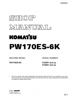 หนังสือ คู่มือซ่อม โอเวอร์ฮอล วงจรไฟฟ้า วงจรไฮดรอลิก จักรกลหนัก PW170ES-6K K32001 , PW170ES-6K K34001 (ทั้งคัน) EN