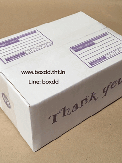 กล่องไปรษณีย์ฝาชนสีขาว DD ขนาด 20x32x16 cm สกรีนม่วง พิมพ์ Thank you