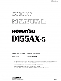 หนังสือ คู่มือซ่อม โอเวอร์ฮอล วงจรไฟฟ้า จักรกลหนัก D155AX-5 70001 (ทั้งคัน) EN