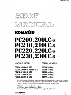 หนังสือ คู่มือซ่อม การถอดประกอบ จักรกลหนัก KOMATSU PC200, 200LC-6 PC200, 200LC-6 PC210, 210LC-6 PC220, 220LC-6 PC230, 230LC-6 (ทั้งคัน) EN
