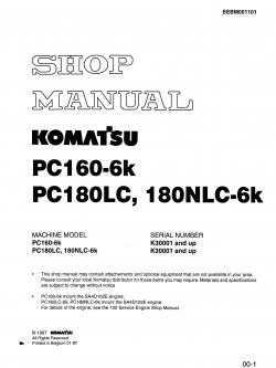 หนังสือ คู่มือซ่อม วงจรไฟฟ้า วงจรไฮดรอลิก จักรกลหนัก PC160-6K K30001 , PC180LC-6K,PC180NLC-6K K30001 (ทั้งคัน) EN