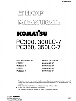 หนังสือ คู่มือซ่อม วงจรไฟฟ้า วงจรไฮดรอลิก จักรกลหนัก PC300-7 40001 , PC300LC-7 40001 , PC350-7 20001 , PC350LC-7 20001 (ทั้งคัน) EN