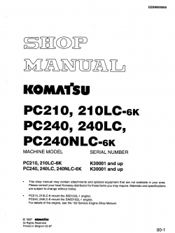 หนังสือ คู่มือซ่อม วงจรไฟฟ้า วงจรไฮดรอลิก จักรกลหนัก PC210-6K,210LC-6K K30001 , PC240-6K,240LC-6K,240NLC-6K K30001 (ทั้งคัน) EN