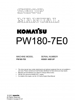 หนังสือ คู่มือซ่อม โอเวอร์ฮอล วงจรไฟฟ้า วงจรไฮดรอลิก จักรกลหนัก PW180-7E0 H55051 (ทั้งคัน) EN