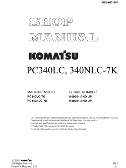 หนังสือ คู่มือซ่อม วงจรไฟฟ้า วงจรไฮดรอลิก จักรกลหนัก PC340LC-7K K40001 , PC340NLC-7K K40001 (ทั้งคัน) EN
