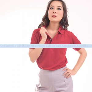 เสื้อ Polo TK Premium แขนสั้น ทรงเว้า (หญิง) สีเลือดหมู