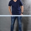 เสื้อยืด คอวี แขนสั้น สีกรมท่า Size S