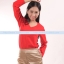 เสื้อยืด คอวี แขนยาว สีแดง Size L