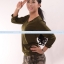 เสื้อยืด คอวี แขนยาว สีเขียวขี้ม้า Size 4XL