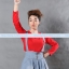 เสื้อยืด คอกลม แขนยาว สีแดง Size 4XL